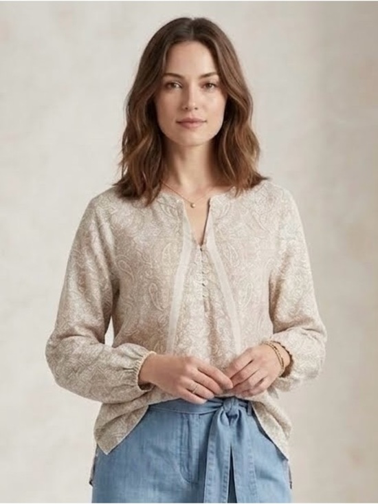 Tops - Pure Jill J.Jill Paisley Organic Cotton Button-Front Blouse | Boho | Size Large